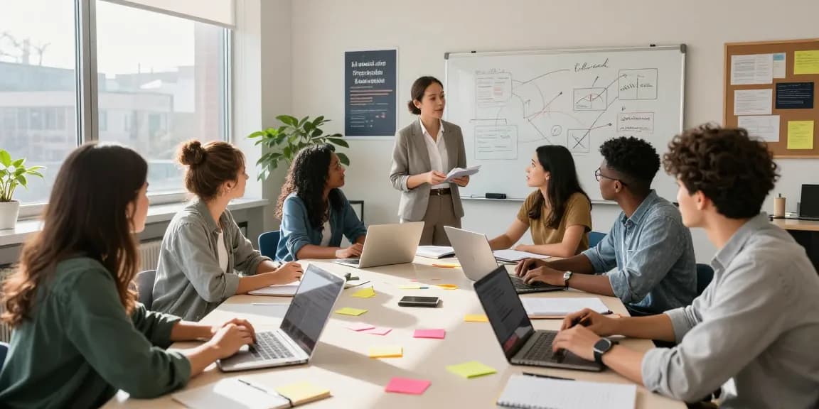 Group of students discussing slot gacor strategies in a modern classroom.