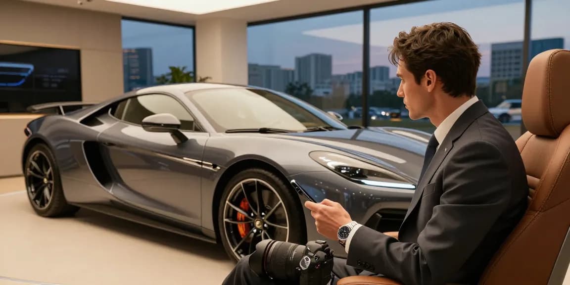 LUXURY 777 mobil sport mewah di showroom dengan suasana yang elegan dan menarik.