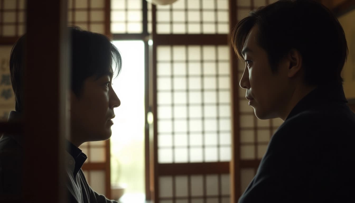 Tangkap momen dramatis film semi jepang dengan dua aktor dalam dialog emosional.