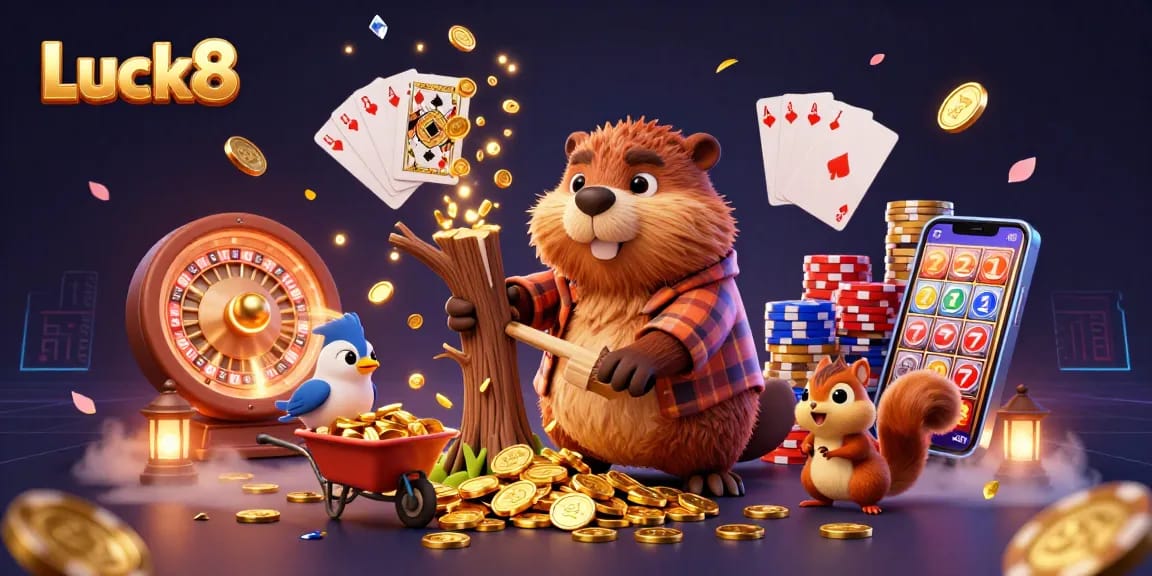 Engage in fun gaming at Luck8 with golden coins raining down, showcasing the excitement of the casino scene.
