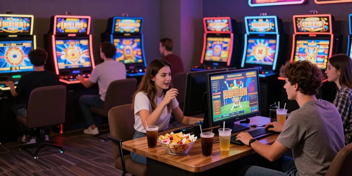 Pengalaman bermain slot yang menyenangkan di lounge game dengan teman-teman.