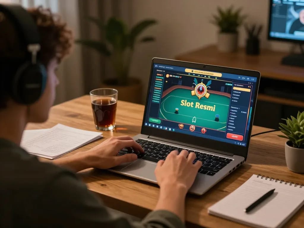Engaging online gaming session featuring Slot Resmi gameplay on laptop.