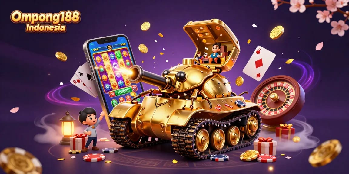 Menang besar di Ompong188 Indonesia sambil memutar slot menggembirakan dengan ponsel yang meledakkan koin emas.