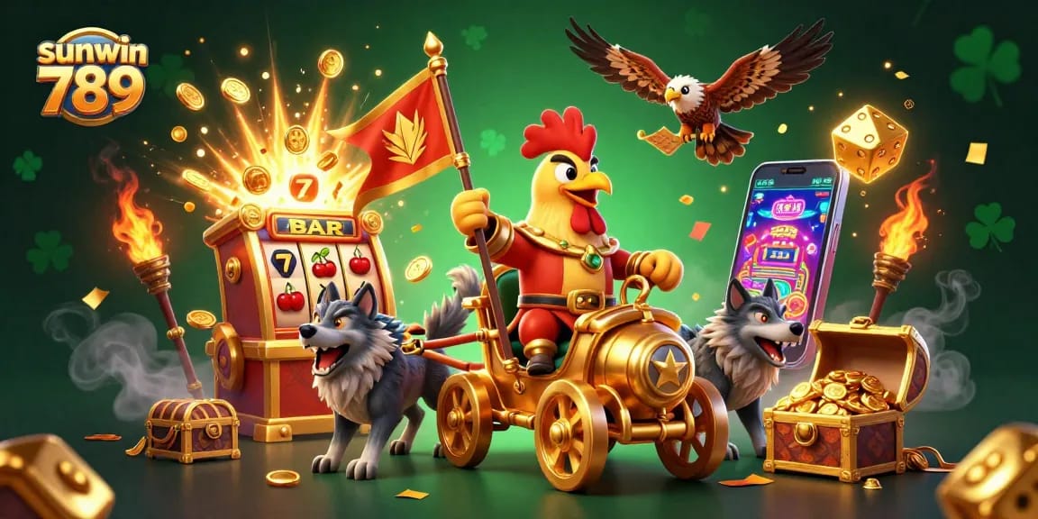 Experience the excitement of sunwin 789 with a vibrant 3D casino scene featuring dynamic gaming elements.
