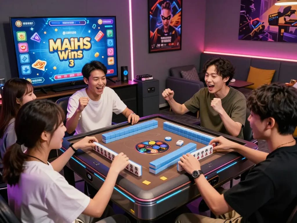 Peluang Kemenangan Mahjong Wins 3, suasana permainan dengan teman-teman yang menikmati permainan kompetitif.