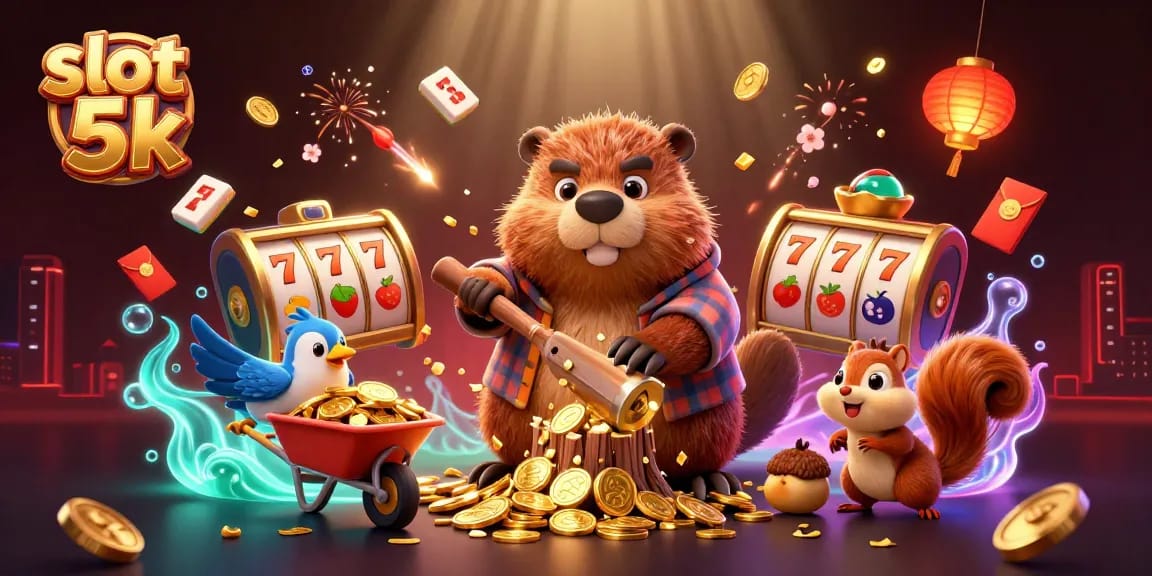 Experience thrilling gameplay with slot 5k, featuring stacked gold acorns, vibrant characters, and cascading coins.