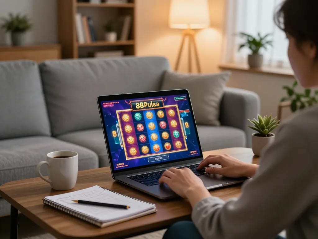 Play online slots on 88Pulsa in a cozy home setting with relaxed ambiance.