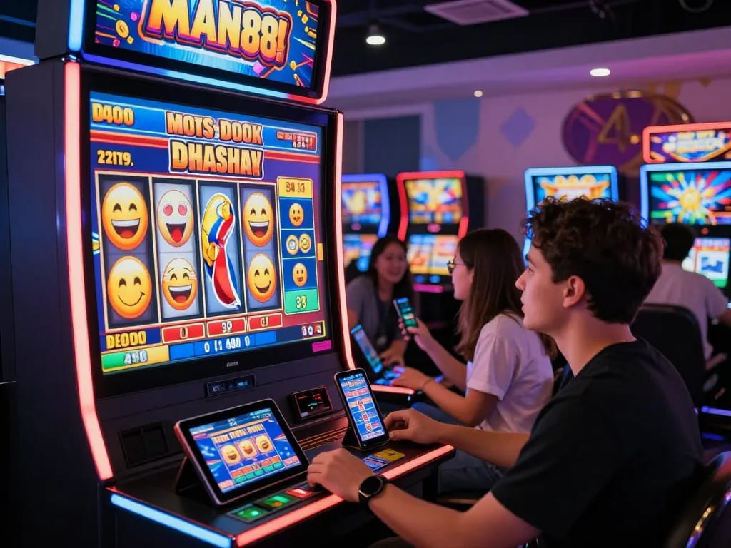 Exciting online gaming scene showcasing MM88 players engaging with vibrant slot machines and dynamic graphics.