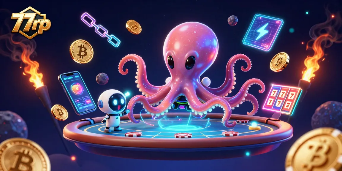 Engage in thrilling gameplay with 77rp's exciting holographic poker scene featuring crypto elements.