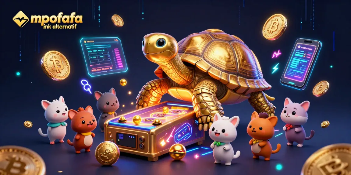 Play exciting games on mpofafa link alternatif featuring a colossal tortoise pinball machine in a vibrant casino scene.