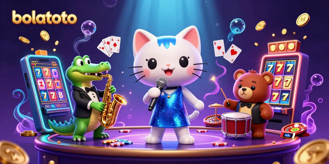 Experience the thrill of bolatoto with a lively casino scene featuring animated characters and game elements.