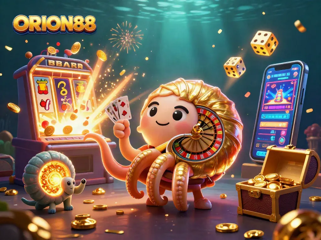 Engage in thrilling slots at ORION88 with a vibrant jackpot scene featuring gold and excitement.
