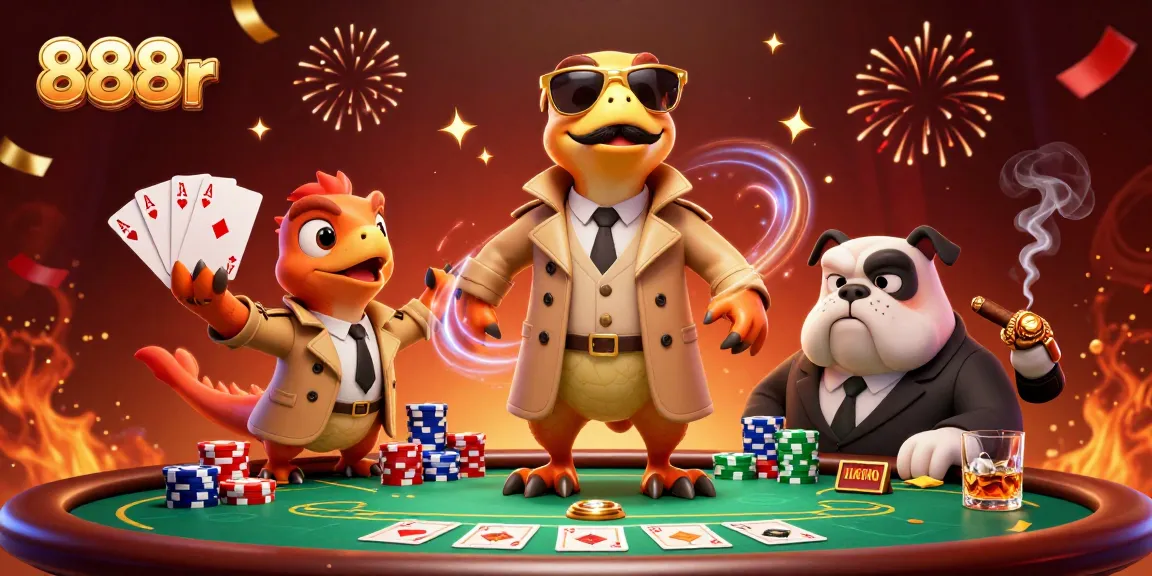 Experience the thrill of 888r with raptors entering a VIP casino lounge surrounded by poker excitement.