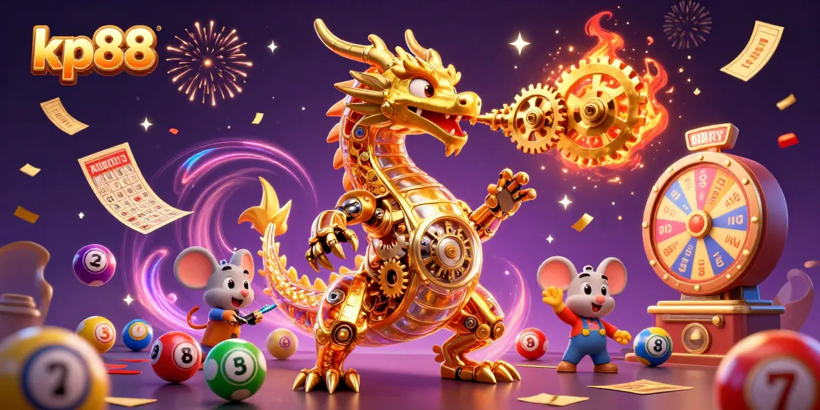 Experience the thrilling gameplay at kp88 with golden dragon and lottery elements in a vibrant casino scene.