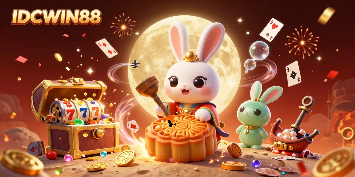 Engage in gaming with IDCWIN88, featuring vibrant 3D characters and casino elements.
