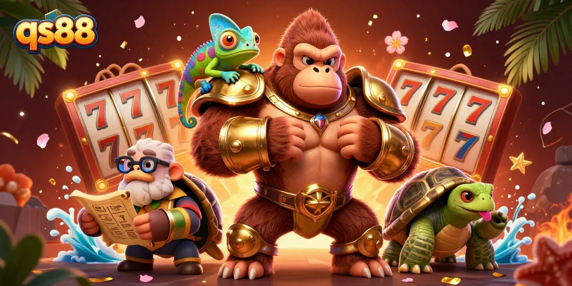 Experience the excitement of qs88 with a vibrant casino-themed illustration featuring a powerful gorilla king.