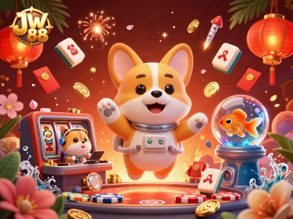 Experience thrilling gameplay at Jw 88 casino with vibrant slot reels and animated characters in a dynamic environment.