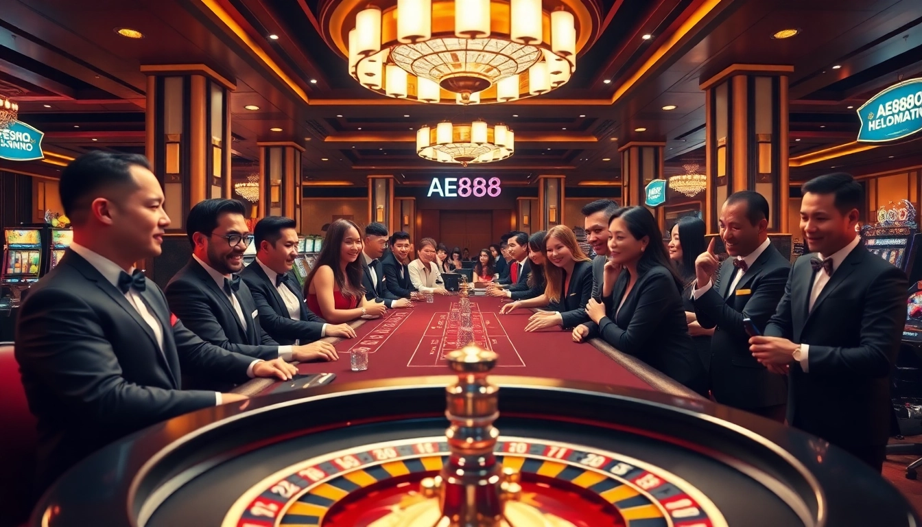 Experience the excitement of AE888 at a luxurious casino table filled with rich decor and eager players.