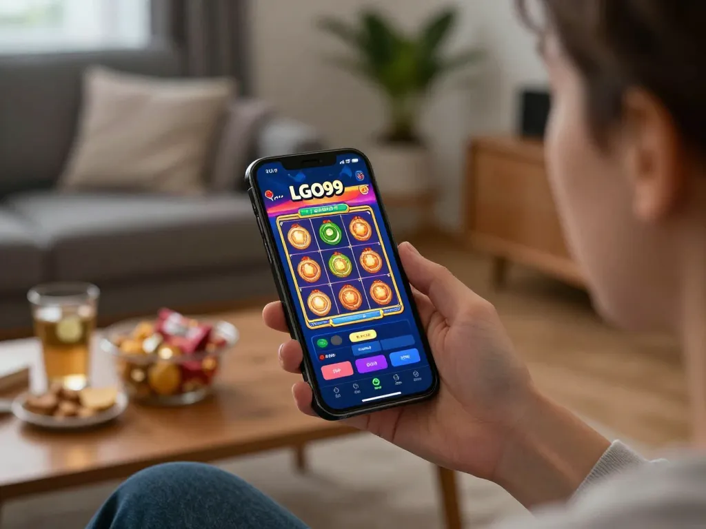 LGO99 user engaging with mobile casino app showcasing exciting gameplay on smartphone