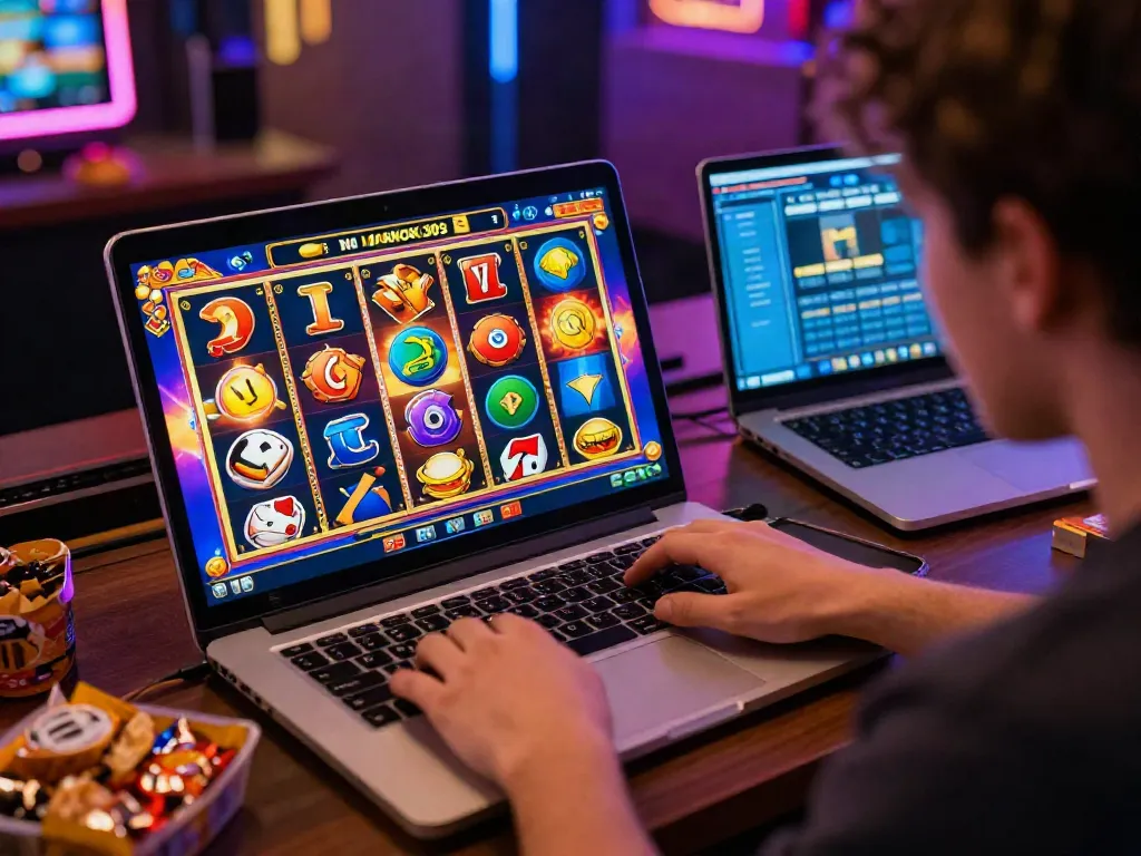 Pengguna NAGAHOKI303 fokus bermain slot online dengan suasana menyenangkan dan berwarna-warni.