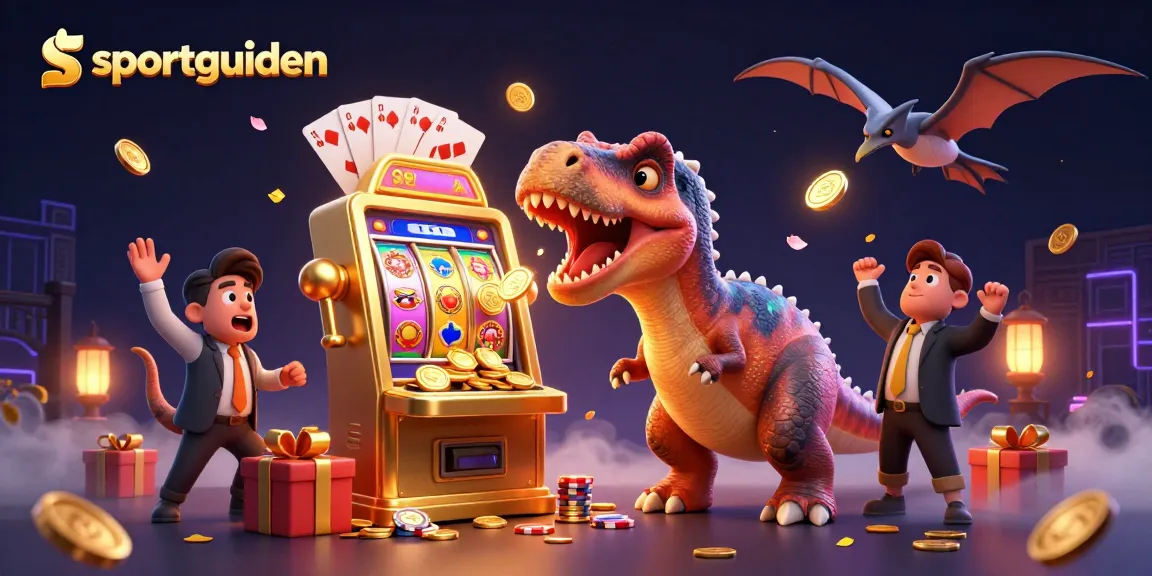 Slot untuk permainan sportguiden dengan dinosaurus dan jackpot berkedip menyebar kepingan emas