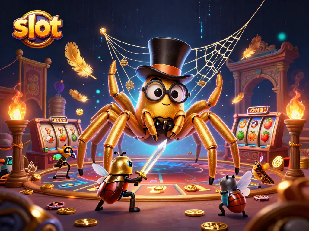 Menangkan slot dengan keberanian ksatria kumbang di arena kasino glamor dengan efek emas dan cahaya
