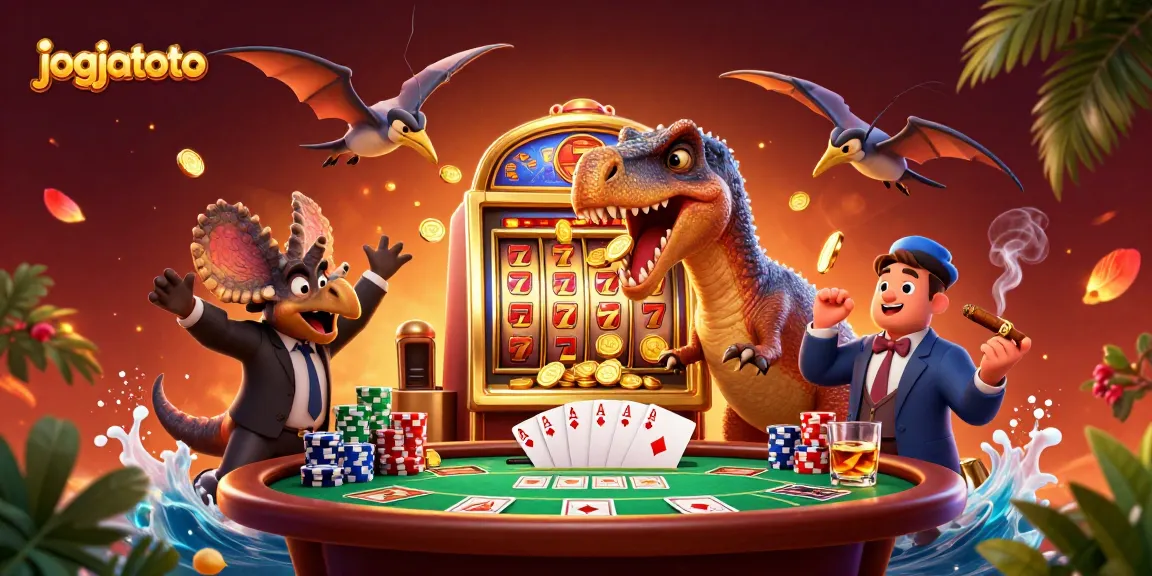 Experience the excitement at jogjatoto with characters advocating for jackpot wins in a vibrant casino scene.