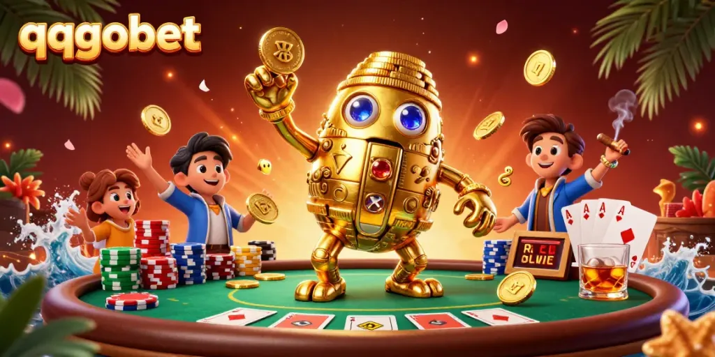 Selamat datang di qqgobet, nikmati pengalaman permainan poker dengan tampilan golem emas 3D penuh warna.