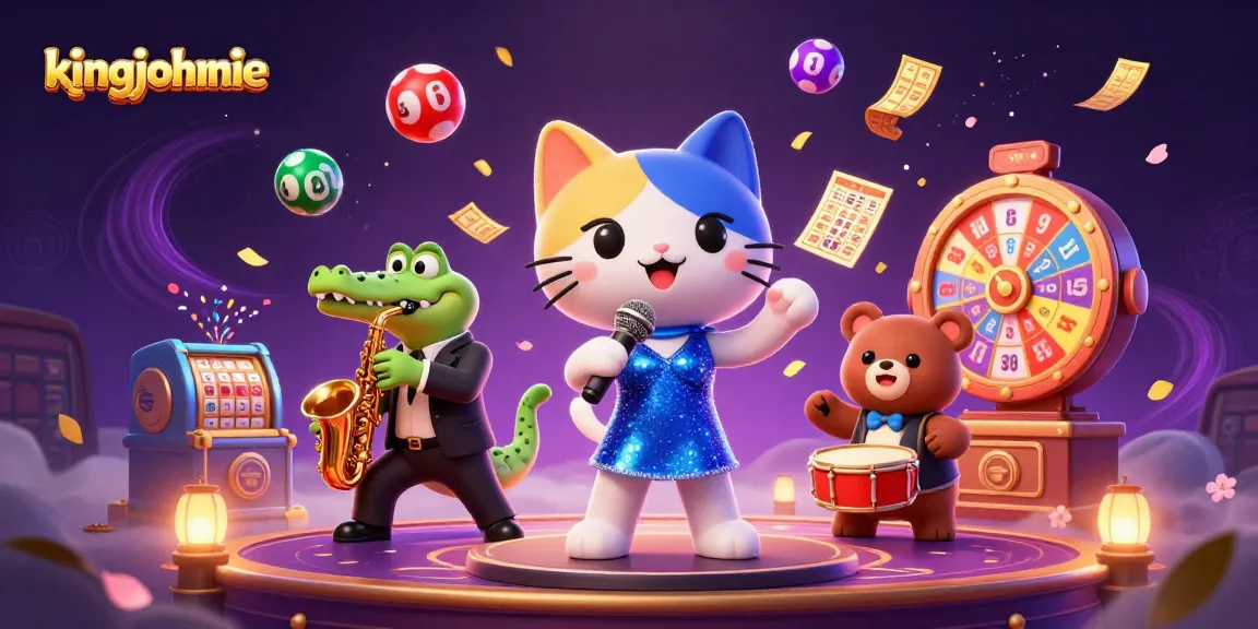 Experience the thrill of kingjohnnie's vibrant casino atmosphere with singing cat and musical friends.