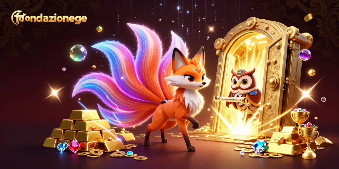 Experience fortune at fondazionege with a vibrant illustration featuring a nine-tailed fox and golden treasures.