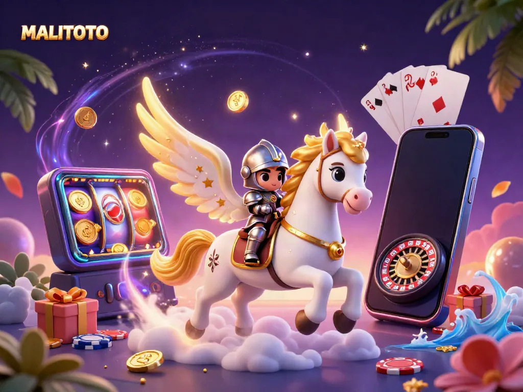 MALITOTO captures thrilling slot gameplay with a celestial horse and knight in an enchanted casino world.