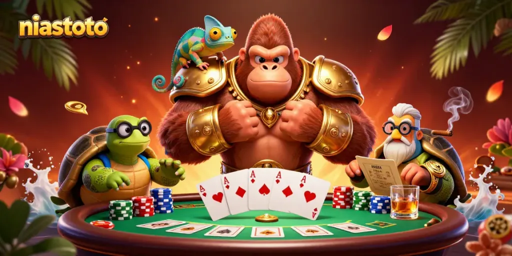 Experience thrilling gameplay with niastoto's dynamic casino illustration featuring a powerful gorilla king.