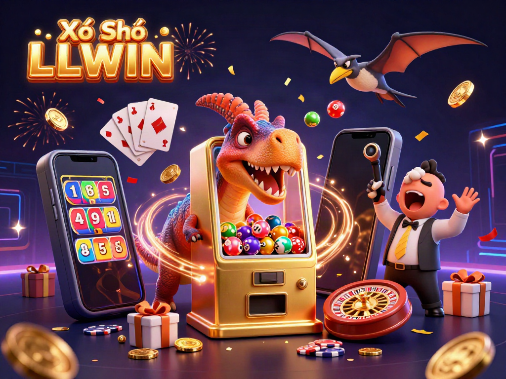 Xổ Số LLWIN delivers a thrilling jackpot experience featuring vibrant lottery balls and dynamic characters.