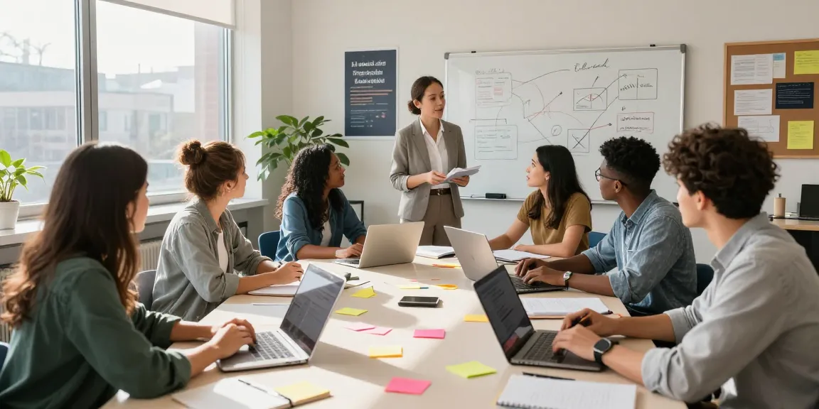 Group of students discussing slot gacor strategies in a modern classroom.