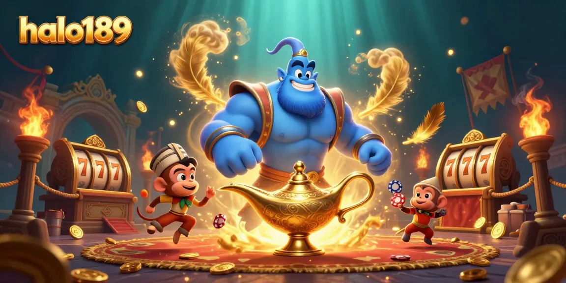 Experience the thrill at halo189 with a captivating scene featuring a genie and poker chips.