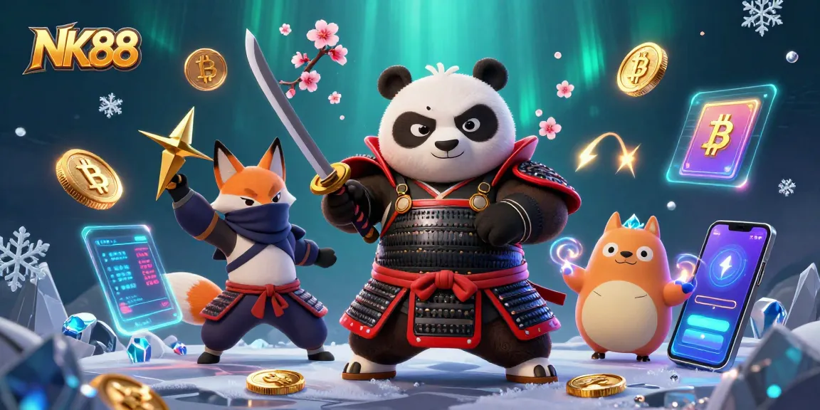 Engage with NK88's thrilling gaming world featuring dynamic characters and vibrant casino elements.
