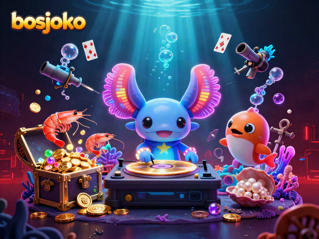 Play vibrant slot games at bosjoko with a stunning underwater casino scene featuring lively characters and rich details.