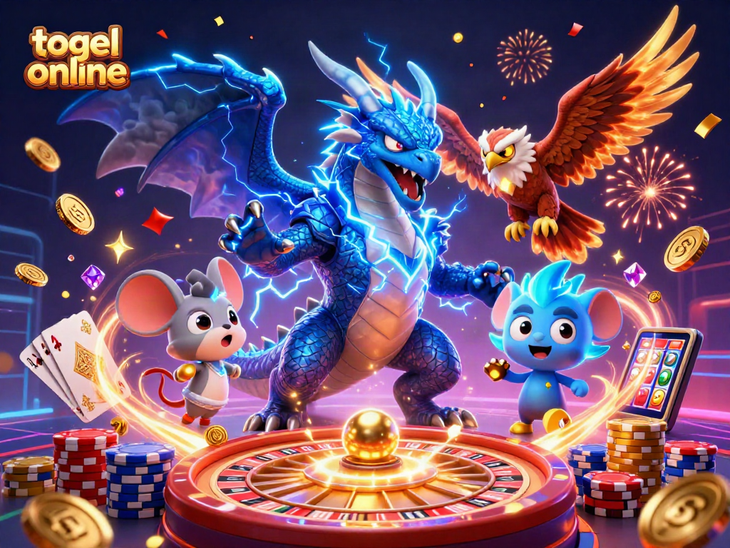Mengalami keseruan togel online dengan naga kartun 3D, elang bersinar, dan koin emas berterbangan