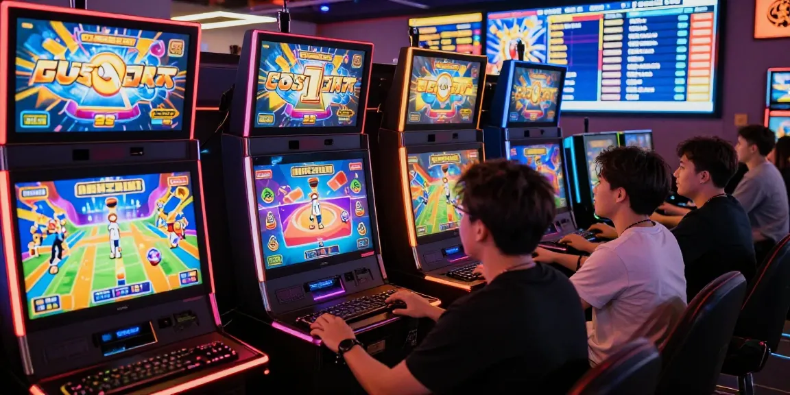 Para pemain tisu4d berinteraksi dengan mesin slot dalam suasana permainan yang meriah dan penuh warna.