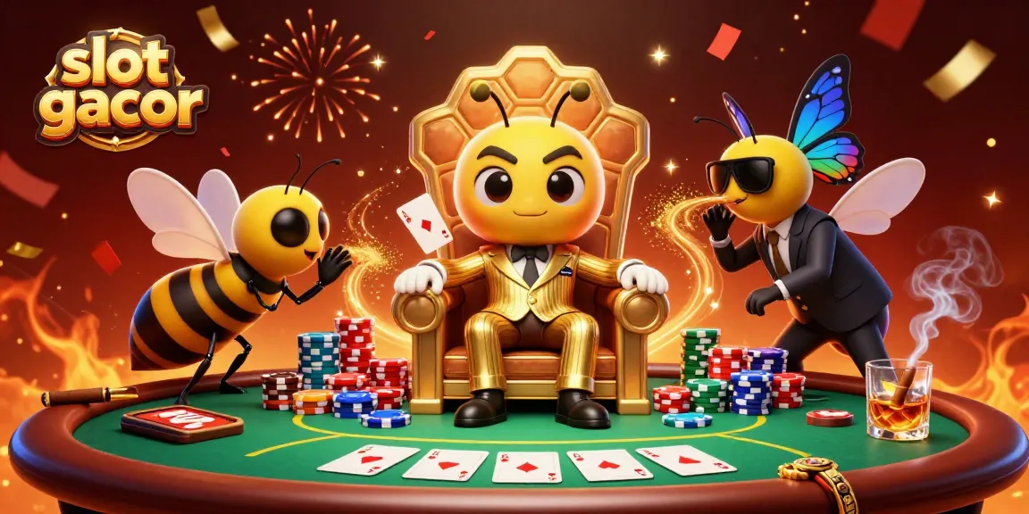 Slot gacor menarik dengan ilustrasi karakter kasino yang penuh warna dan dinamis.
