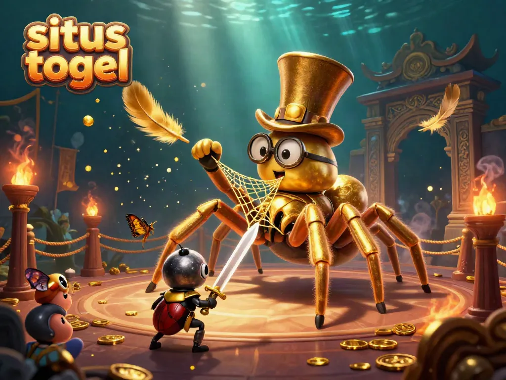 Engage in thrilling situs togel experiences with a captivating scene featuring a golden tarantula and beetle knight.