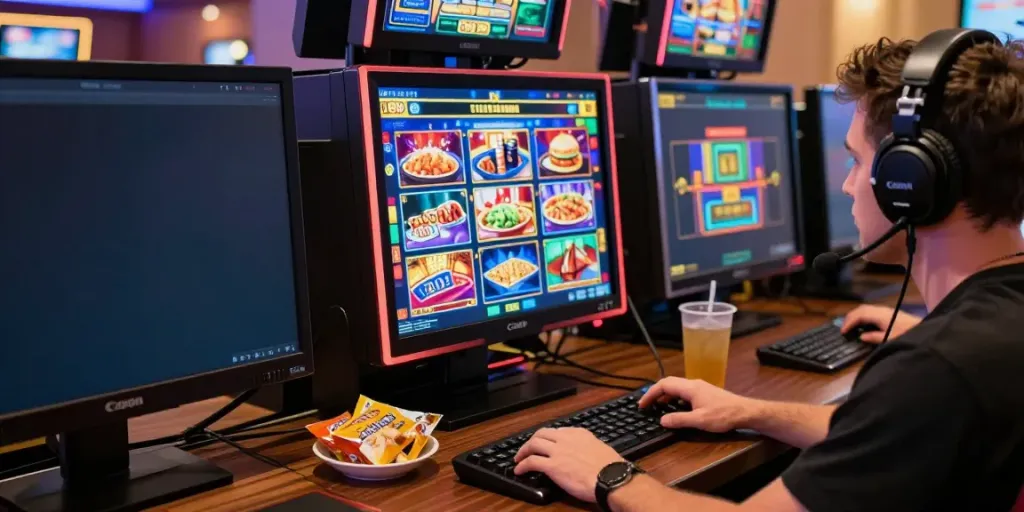 Pengalaman bermain slot online di totowin88 dengan suasana kasino digital yang meriah.