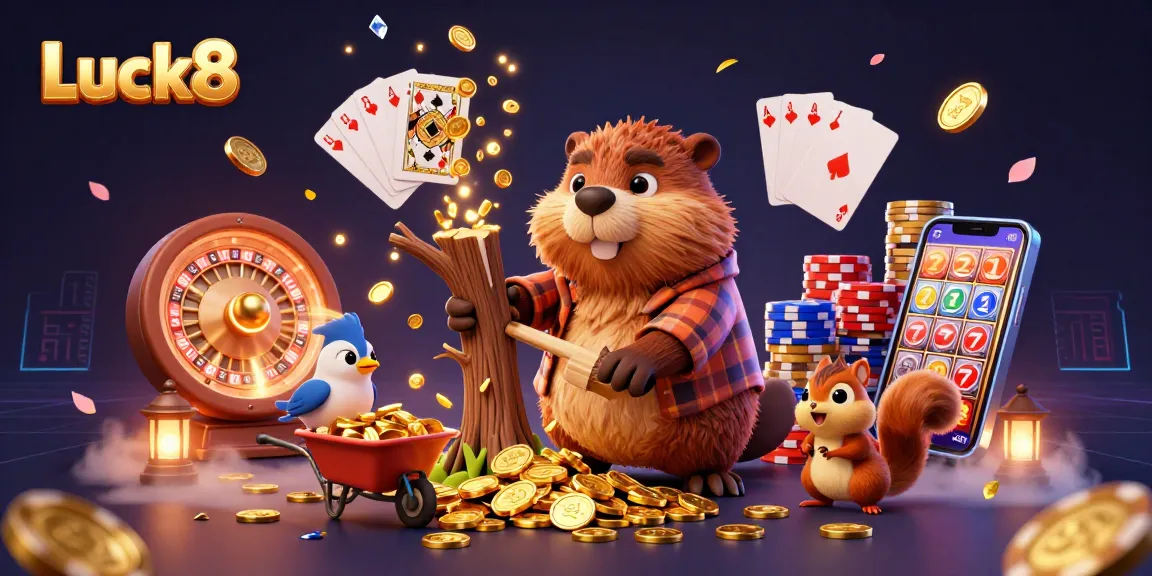 Engage in fun gaming at Luck8 with golden coins raining down, showcasing the excitement of the casino scene.