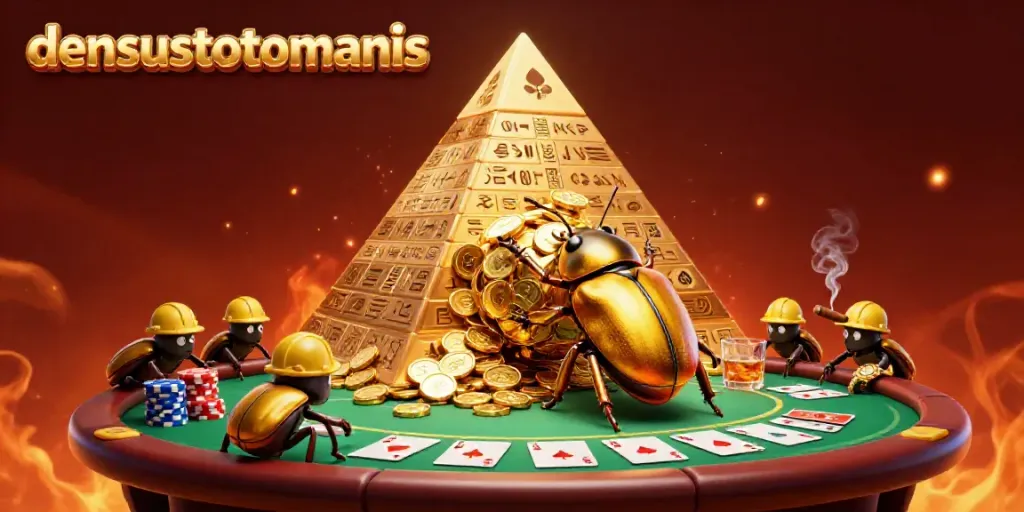 Engage with excitement at densustotomanis as a golden dung beetle showcases the thrill of casino gaming.