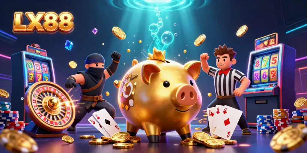 Experience the excitement of LX88 with a vibrant casino showdown featuring dynamic characters and action-packed elements.