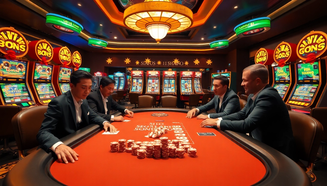 Sit at a poker table surrounded by attractive slot machines showcasing situs11 slot excitement.