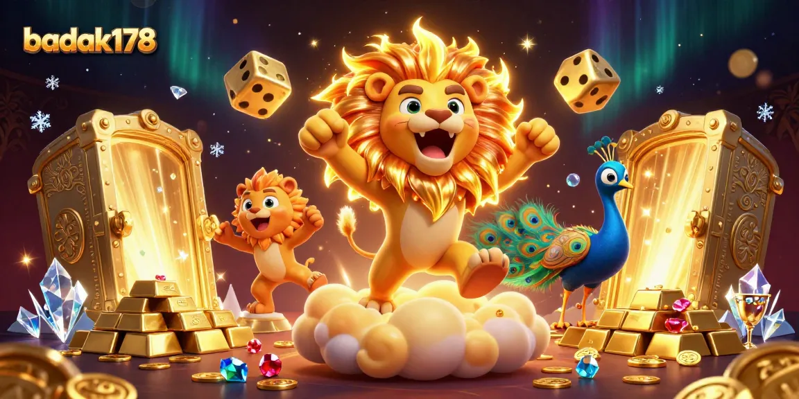Spin the reels with badak178, showcasing dynamic characters and casino treasures in 3D glory.