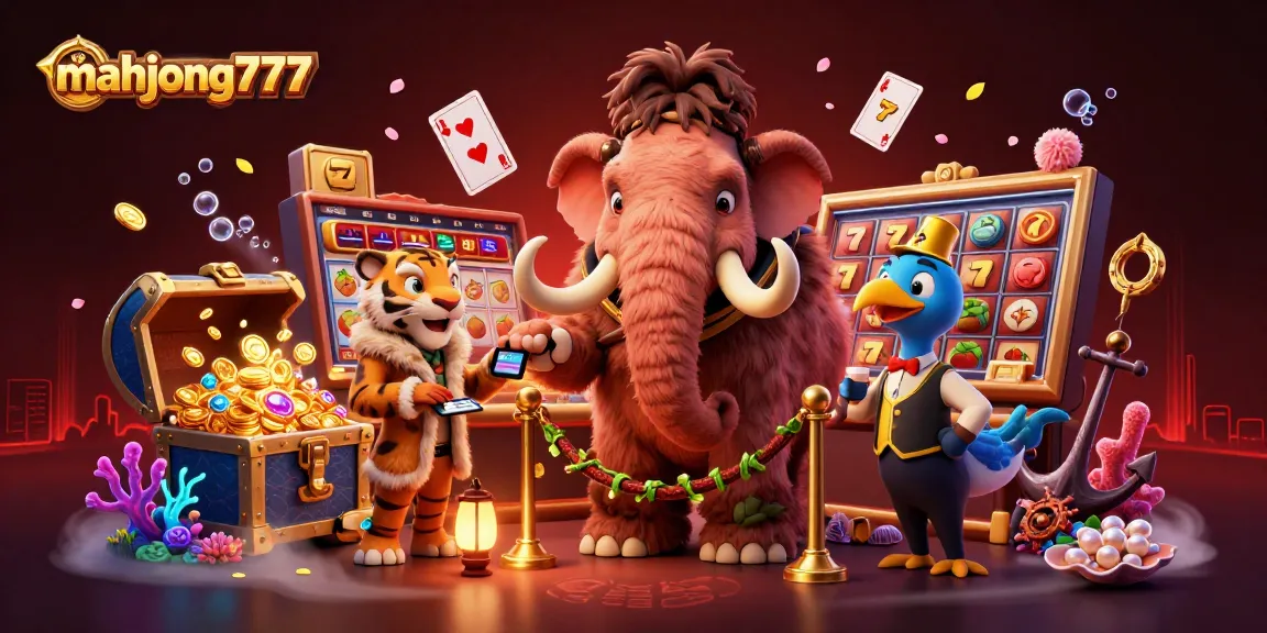 Engage with mahjong777 through a vibrant casino scene featuring whimsical characters and dynamic gameplay elements.