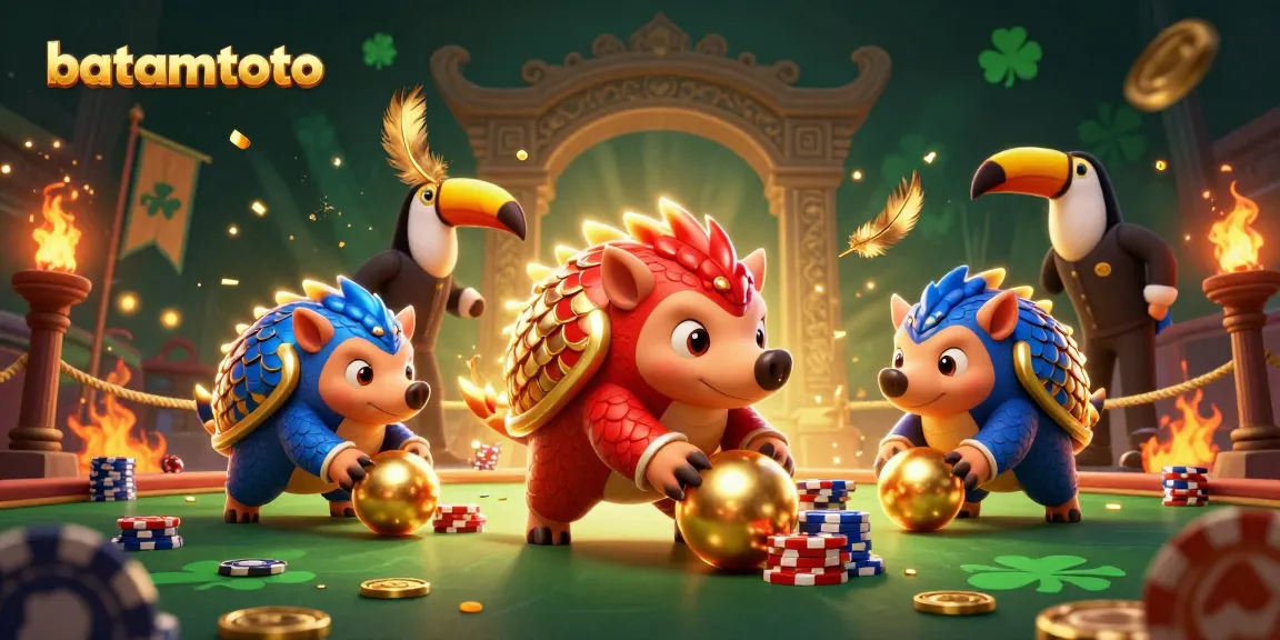 Experience thrilling batamtoto action with rival pangolins competing in a vibrant casino arena.