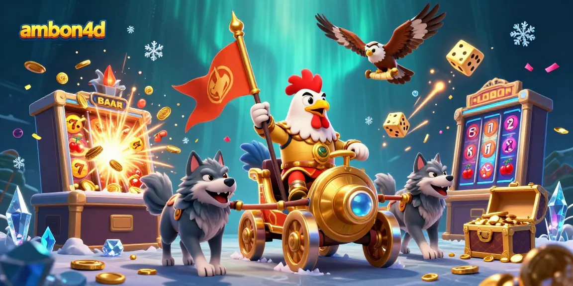 Experience thrilling casino excitement with ambon4d's vibrant 3D illustration of a rooster warlord in action.